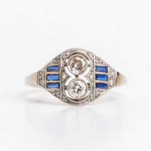 Anillo Art Deco Oro 18 Kt Platino Brilantes Zafiro