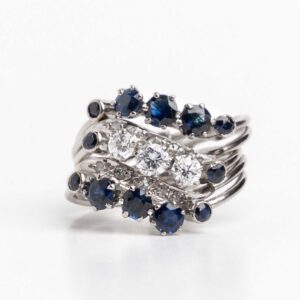 Anillo Francés 5 en 1 platino 950 zafiros naturales y brillantes