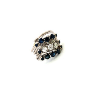 Anillo Francés 5 en 1 platino 950 zafiros naturales y brillantes