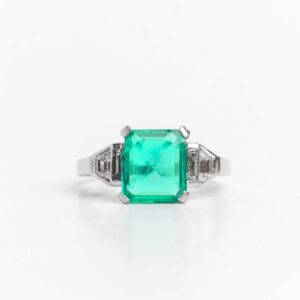 Anillo Dama Platino 950 Esmeralda y Brillante