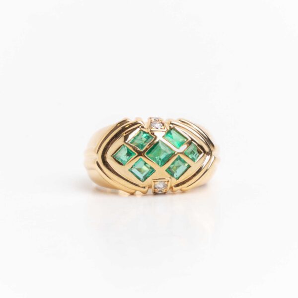 Anillo de Oro 18 Kt Esmeraldas y Brillantes