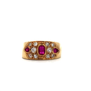 Anillo de Oro 18 Kt Rubíes Naturales y Brillantes