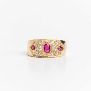 Anillo de Oro 18 Kt Rubíes Naturales y Brillantes