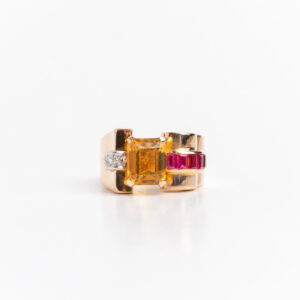 Anillo chevallier oro 18 kt y citrino rubies y brillantes
