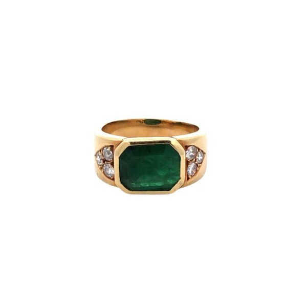 Anillo Oro 18 Kt Esmeralda Colombiana Brillantes