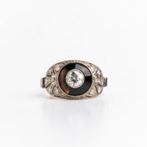 Anillo Oro 18 Kt Platino 1.12 Ct Brillantes y Onix