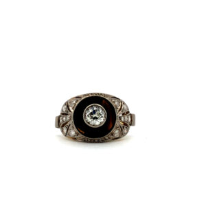 Anillo Oro 18 Kt Platino 1.12 Ct Brillantes y Onix