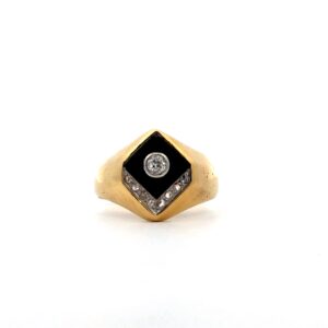 Anillo Unisex De Oro 18 Kt Onix Y Brillantes