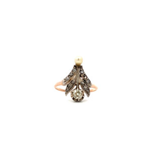 Anillo Art Nouveau Oro 18kt Perla Brillantes