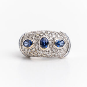 Anillo De Oro 18 Kt Brillantes Zafiros