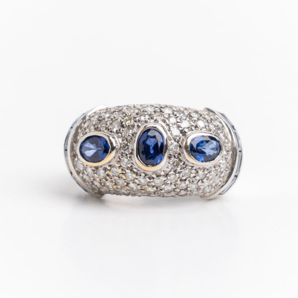 Anillo De Oro 18 Kt Brillantes Zafiros