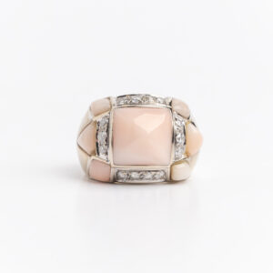 Anillo Oro 18 Kt Coral Piel De Ángel Brillantes