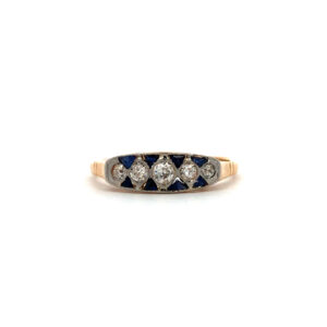 Anillo Art-decó Oro 18 Kt - Zafiros Azules Y Brillantes