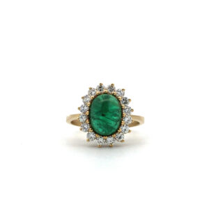 Anillo Roseta Oro 18 Kt Esmeralda Natural Y Brillantes