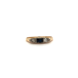 Anillo Art-decó Oro 18 Kt - Zafiro Azul Y Brillantes