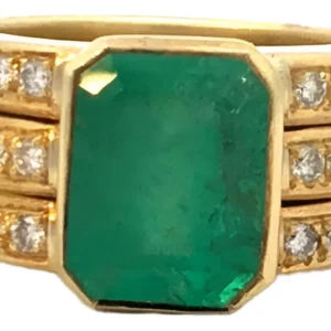 Anillo De Oro 18 Kt Esmeralda Natural Y Brillantes