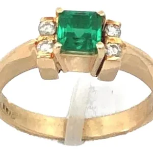 Anillo De Oro 18 Kt Esmeralda Y Brillantes