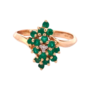 Anillo Oro 14 Kt Esmeraldas Naturales Y Brillante