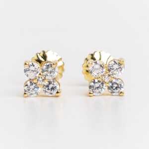 Aros roseta de oro 18 kt y zafiros blancos