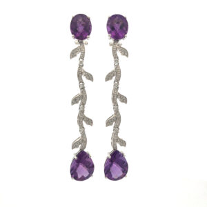 Aros colgantes platino 950 amatistas y brillantes