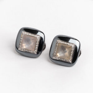 Aros Colgantes Oro Blanco 18 Kt Y Brillantes Y Perlas