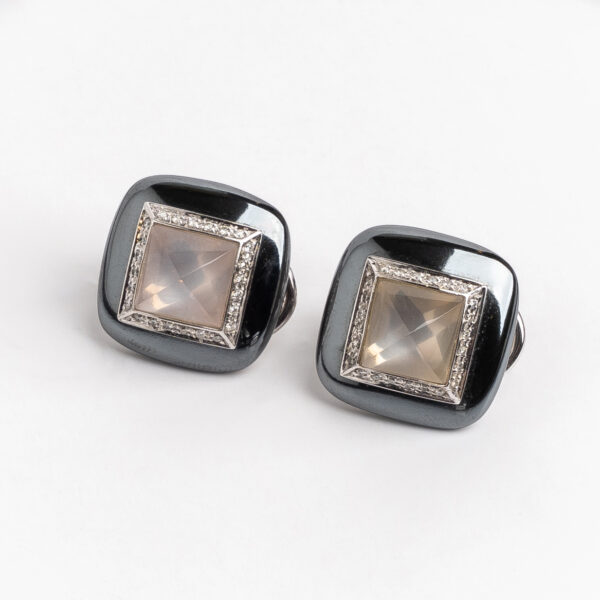 Aros Colgantes Oro Blanco 18 Kt Y Brillantes Y Perlas
