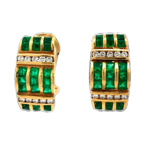 Aros de Oro 18 Kt Esmeraldas Naturales Y Brillantes