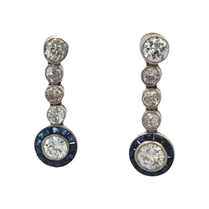 Aros Colgantes Ojo De Perdiz Art Deco Platino 950