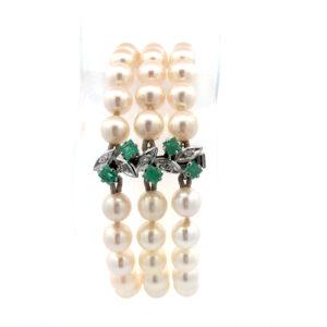 Pulsera brazalete perlas naturales platino esmeraldas y brillantes