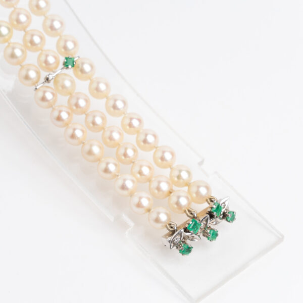Pulsera brazalete perlas naturales platino esmeraldas y brillantes - Image 3