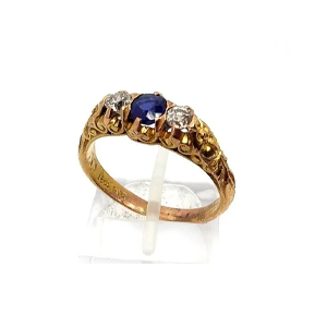 Anillo Tricillo Oro 18 Kt Zafiro Natural Brillantes Certif