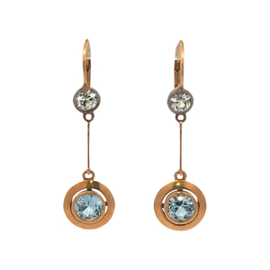Aros Colgantes Art Deco Oro 18 Kt Y Zafiros Blancos