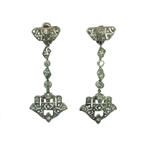 Aros Colgantes Eduardianos Platino 950 Y Brillantes