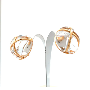 Aros Franceses De Oro 18 Kt Y Cristal De Baccarat Modernos