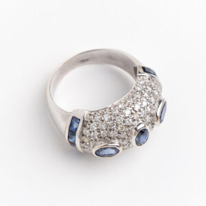Anillo De Oro 18 Kt Brillantes Zafiros