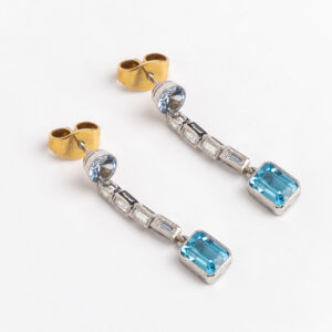 Aros colgantes art deco platino 950 brillantes y topacios