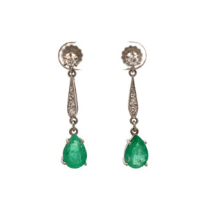 Aros Colgantes Platino 950 Esmeraldas y Brillantes