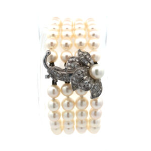 Pulsera Brazalete Perlas Naturales Platino 950 y Brillantes.