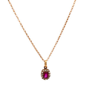 Cadena y Dije Colgante Oro 18 kt Rubi y Brillantes