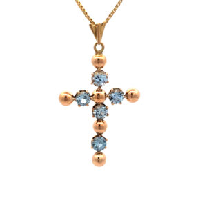 Dije Colgante Cruz de Oro 18 kt y Topacios