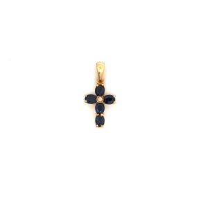 Dije Colgante Cruz de Oro 18 kt Zafiros Azules y Brillante
