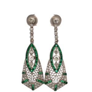 Aros Colgantes Platino 950 Esmeraldas y Brillantes