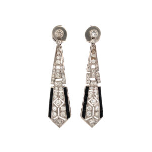 Aros Colgantes Platino 950 Esmeraldas y Brillantes Art Deco