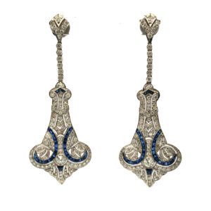 Aros Colgantes Platino 950 Zafiros y Brillantes