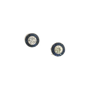 Aros Ojo De Perdiz Art Deco Platino 950 Brillantes y Zafiros