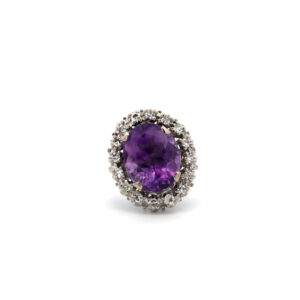 Anillo Roseta de Platino 950 Amatista Y Brillantes