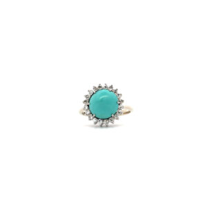 Anillo de oro 18 kt turquesa natural y brillantes
